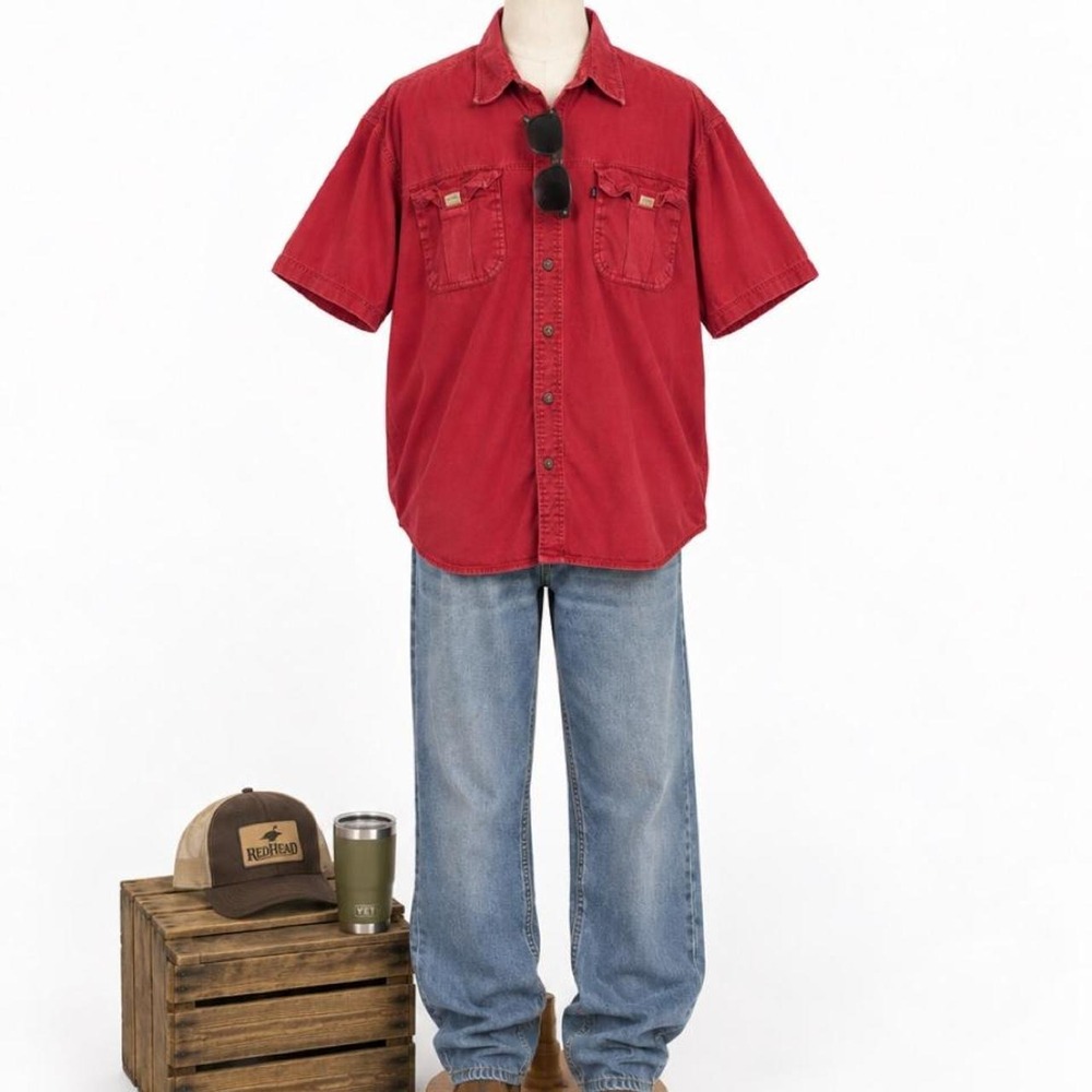 RedHead Red Short Sleeve Button Down Shirt Size 2XLT Tall
